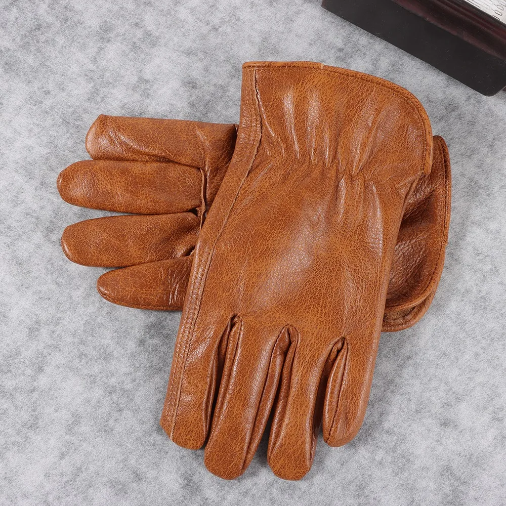 

1 pair Premium Cowhide Motorcycle Gloves Vintage Tie-Dye Heavy-Duty Leather Gloves Brown Color Safety Gloves Outdoor Biker
