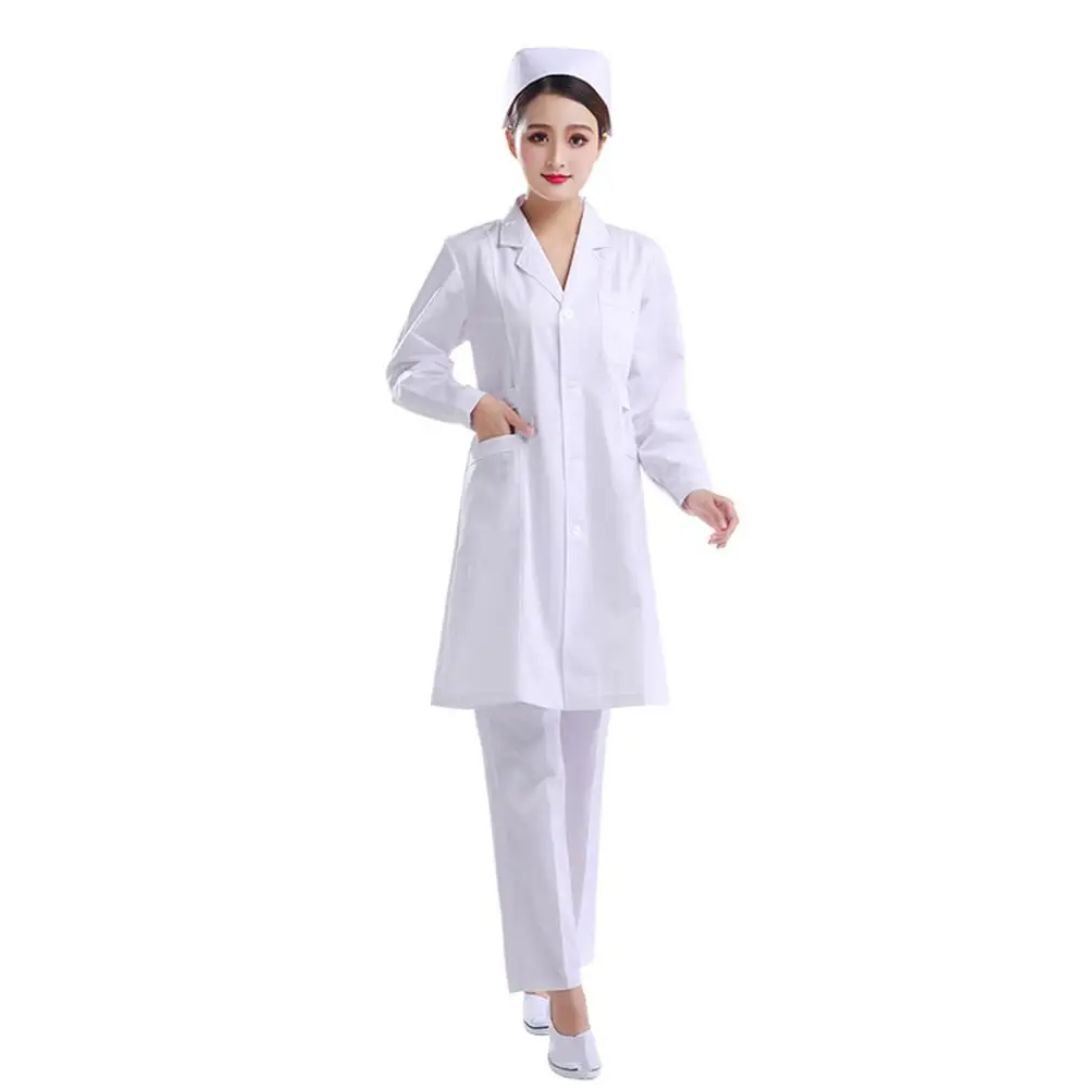 Nurses' White Coat Nursing Uniform Pharmacy Costumes Hospital Apparel Beautician Outfits Doctor