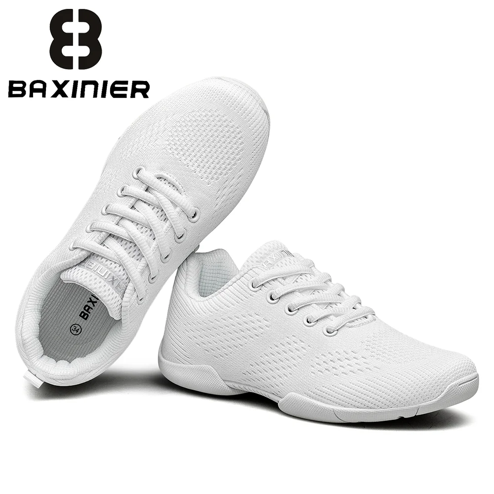 

BAXINIER Girls White Dance Cheer Sneakers Kids Lightweight Tennis Training Youth Competition Cushioned Flexible Shoes