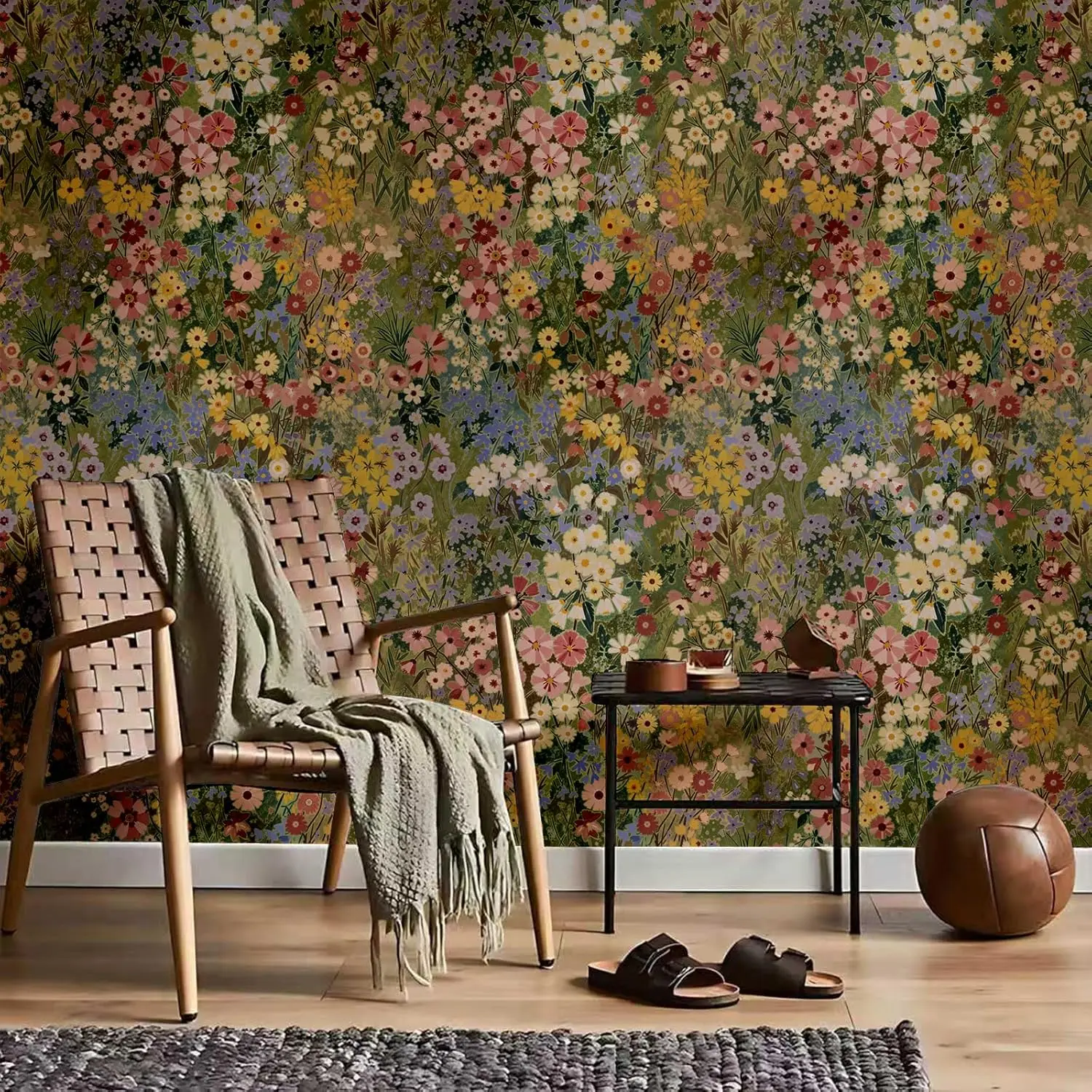 

Floral Wallpaper Peel and Stick Boho Wall Paper Removable Waterproof Green Petal Pattern Contact Paper for Bedroom, Bathroom, Home Wall 17.3" x 393.7"