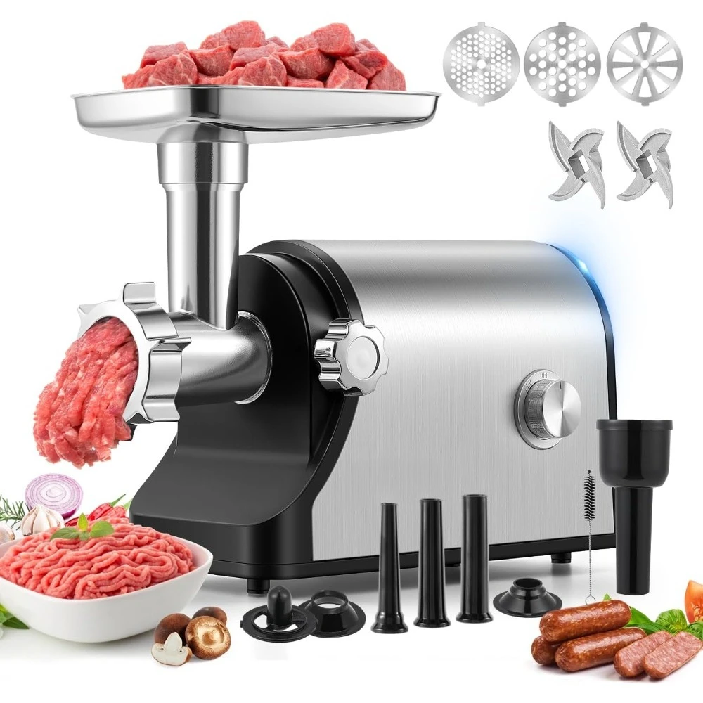 مفرمة لحم كهربائية 3200 وات مفرمة لحم تجارية شديدة التحمل، حشو سجق، طقم كوبي مع شفرتين للقطع - تخفيضات كبيرة #1