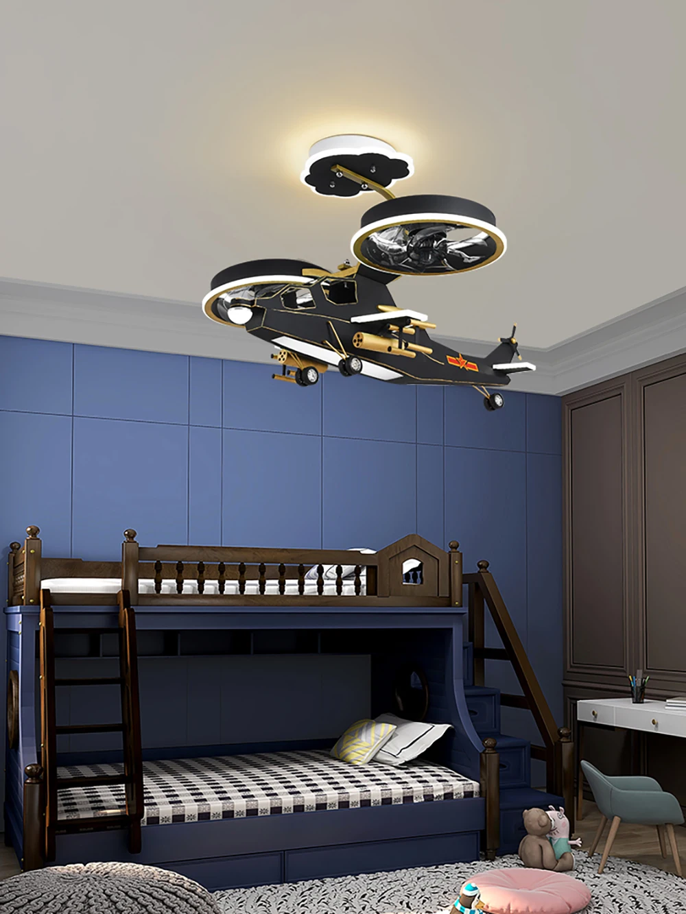 SGROW-LED Desenhos animados Avião Fan Lustre para Quarto das Crianças, Quarto Luz, Simples e Moderno, Criativo, Proteção para os Olhos