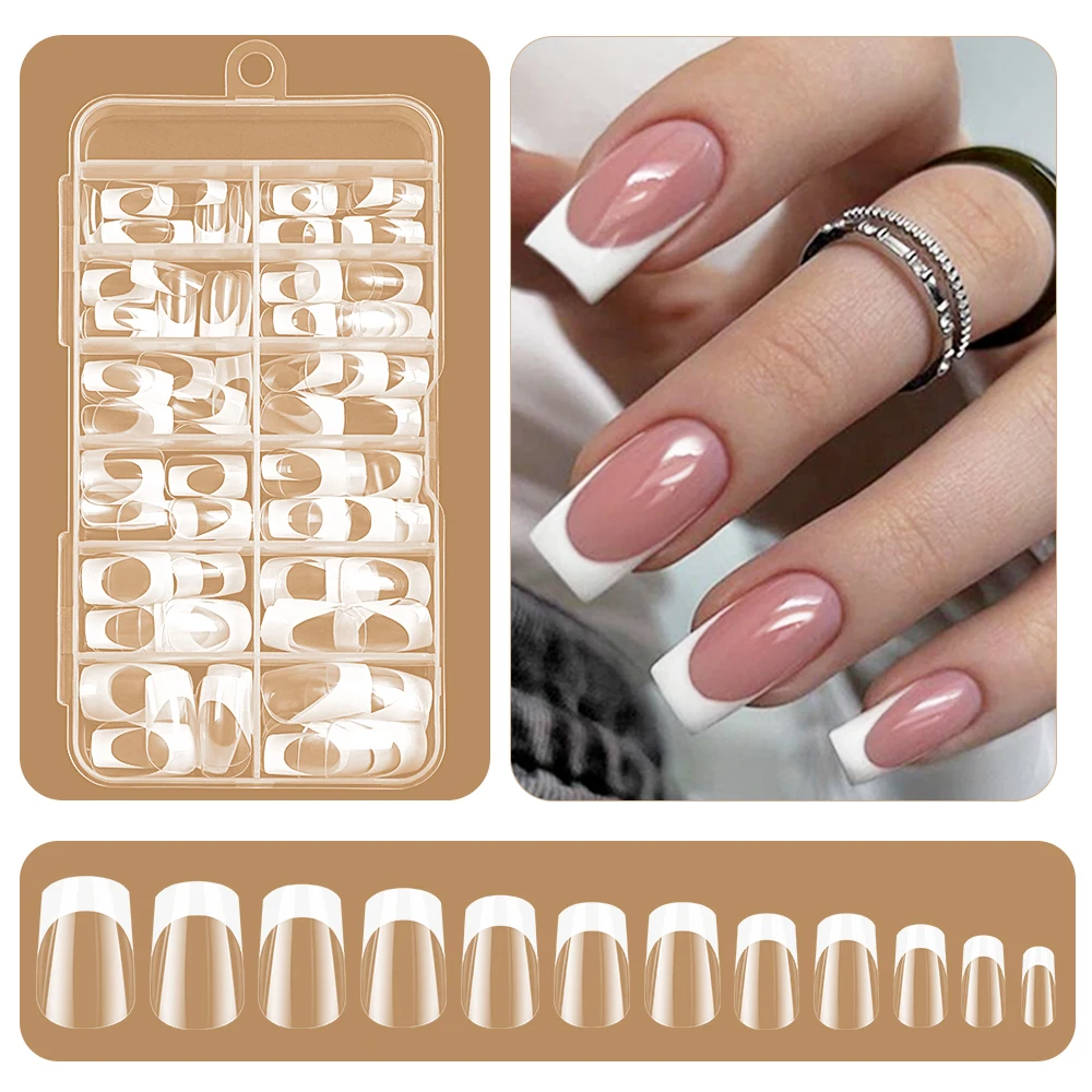 

120pcs White French Clear False Nails Minimalist French Clear Gel Nail Press-On Nails Full Cover Artificial Fake Nail Extension