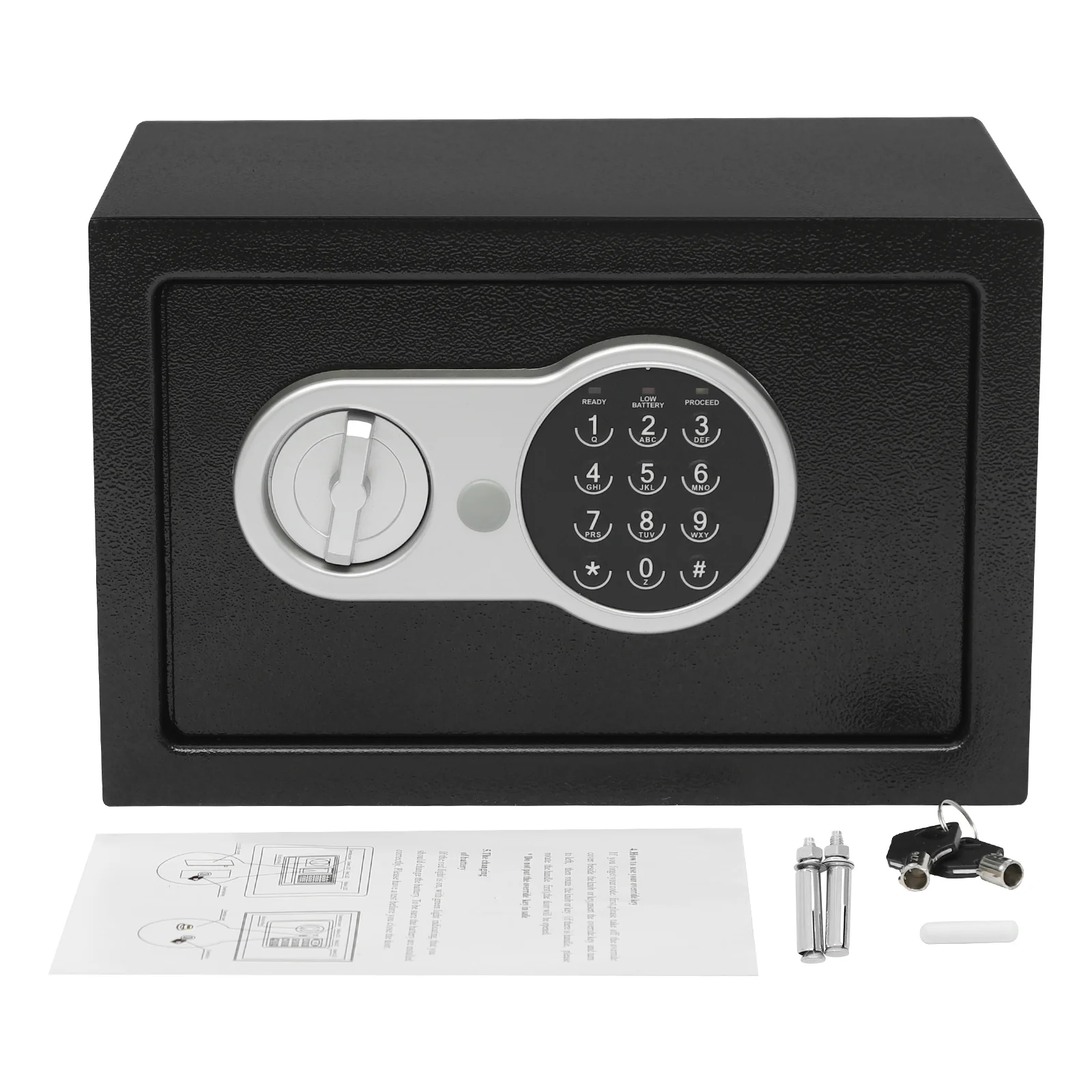 Cassetta di sicurezza in acciaio per deposito di sicurezza 31X20X20 cm Cassetta di sicurezza con serratura digitale con chiavi 3-8 cifre password 2 * Cassetta di chiavi
