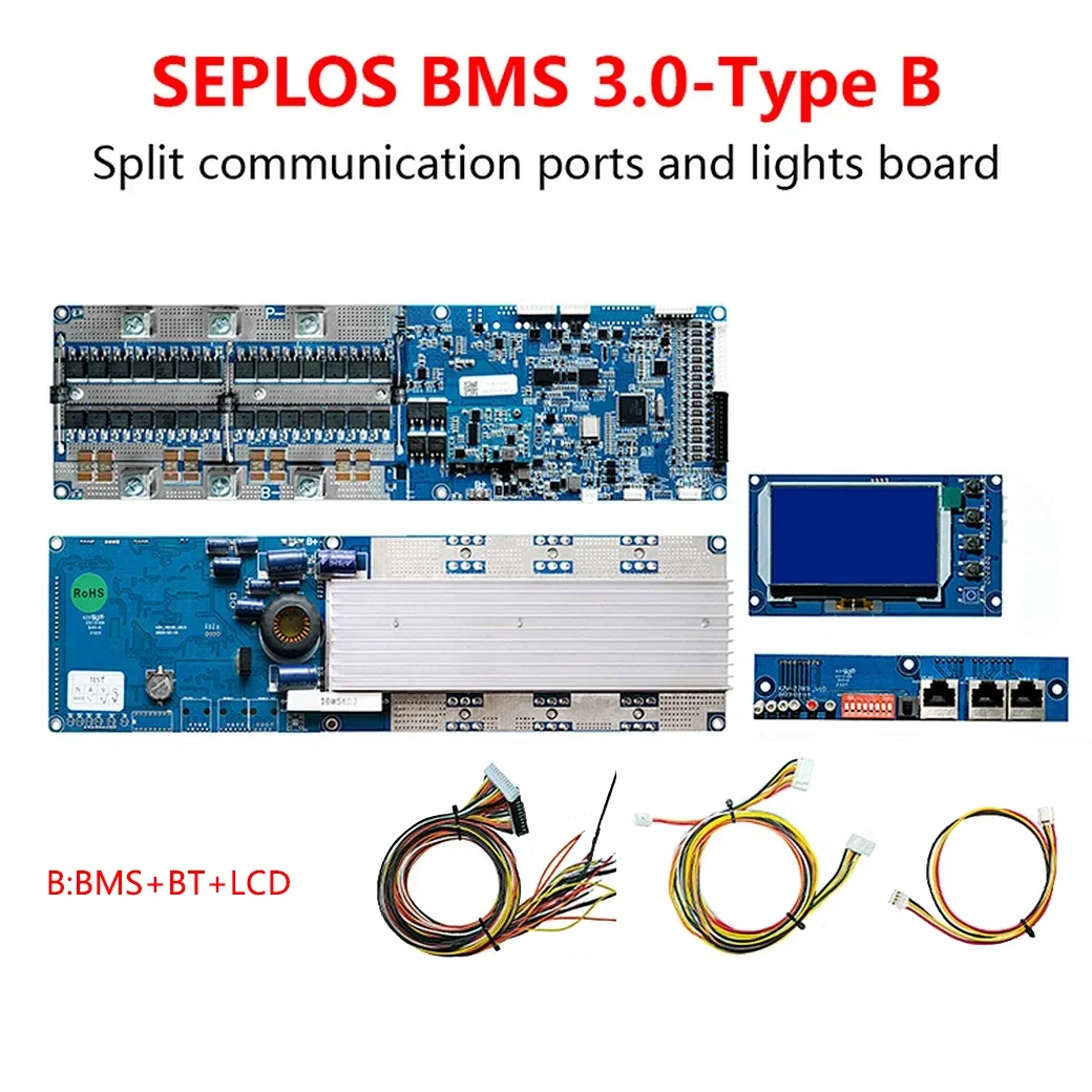 Seplos 3.0 Version Smart BMS 100A/150A/200A 24V/48V 13S 14S 8S 15S 16S LFP With Bluetooth LCD Screen BMS Li-Ion LiFePO4 Battery image 3