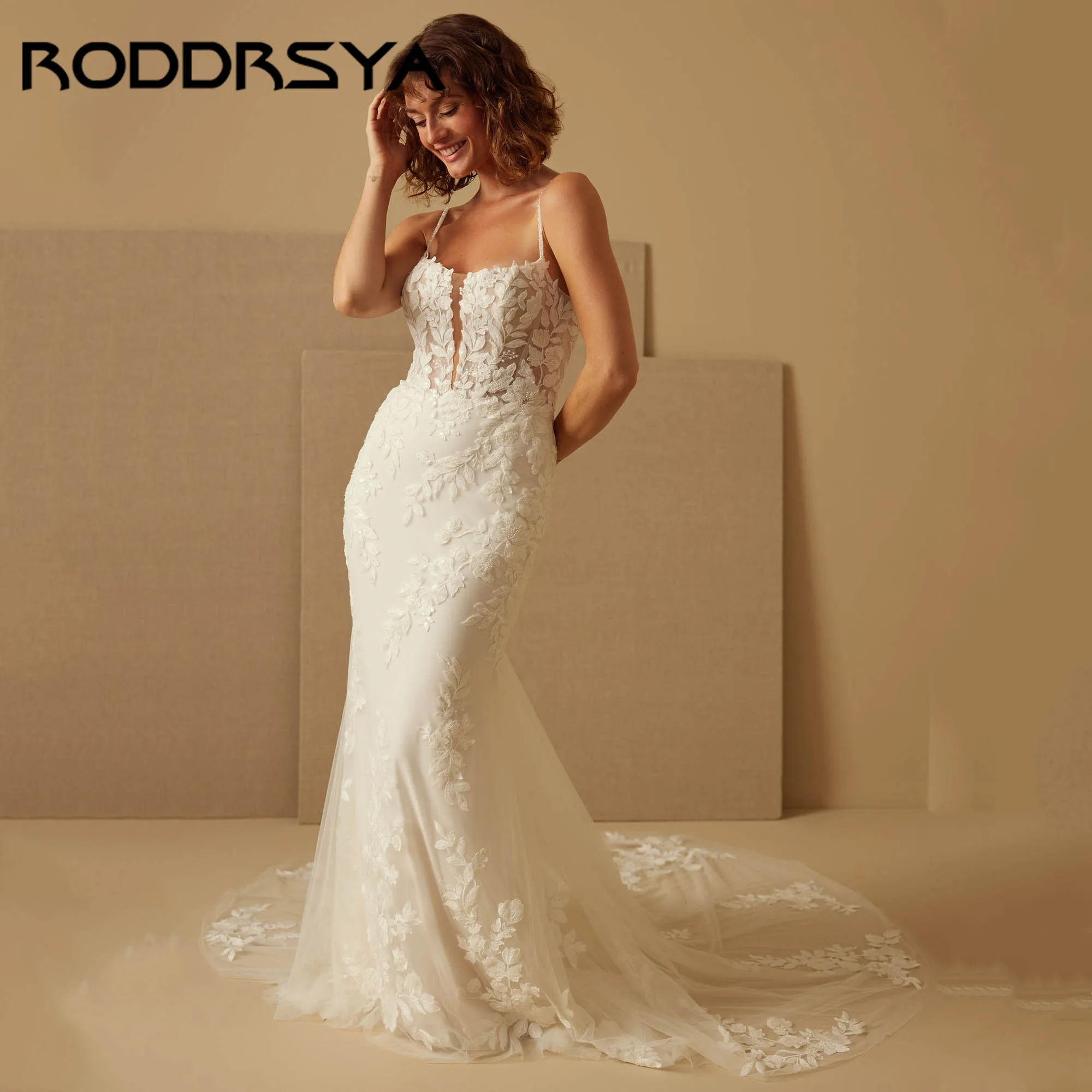 

RODDRSYA Mermaid Elegant Wedding Dresses Luxury 2025 Spaghetti Straps Bride Gown Backless Appliques vestidos de novia Customized