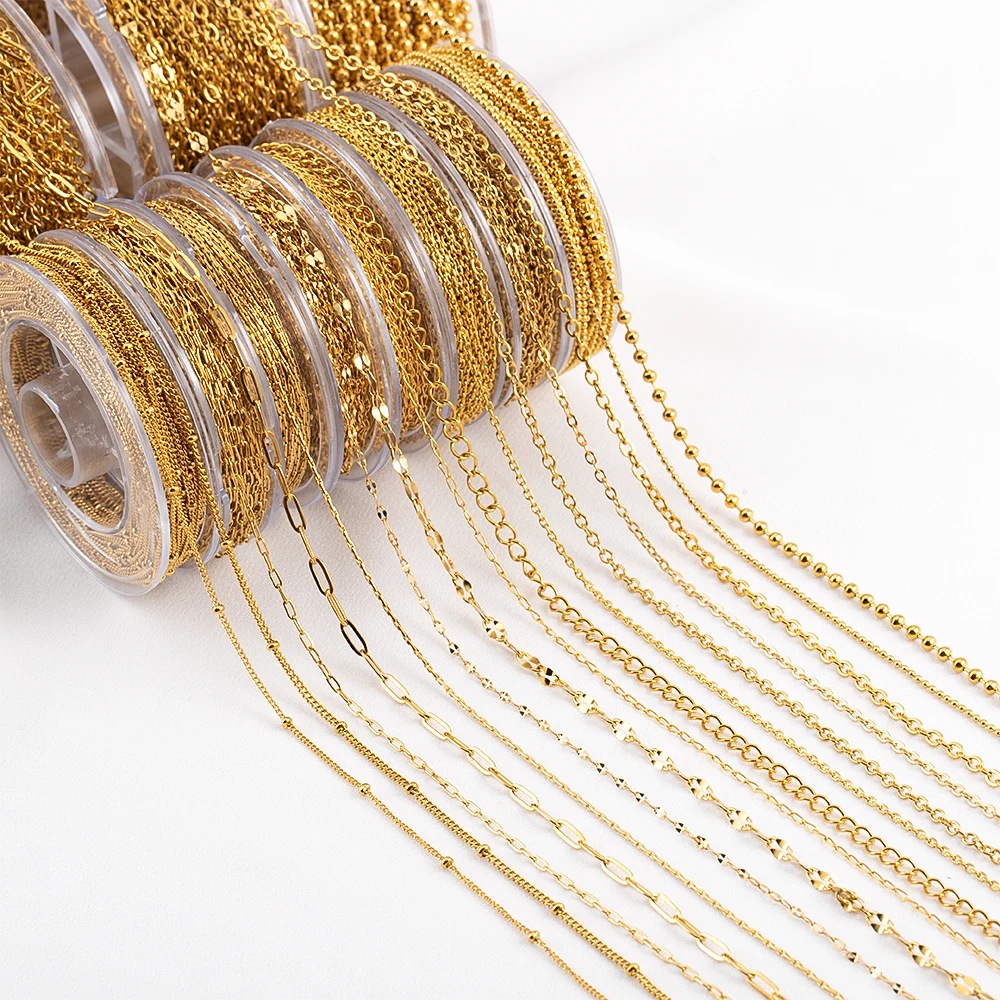 

1/2/10M Multiple Styles Of Gold Color Stainless Steel Chains For DIY Bracelet Necklace Jewelry Accessories Plain Chain Materials