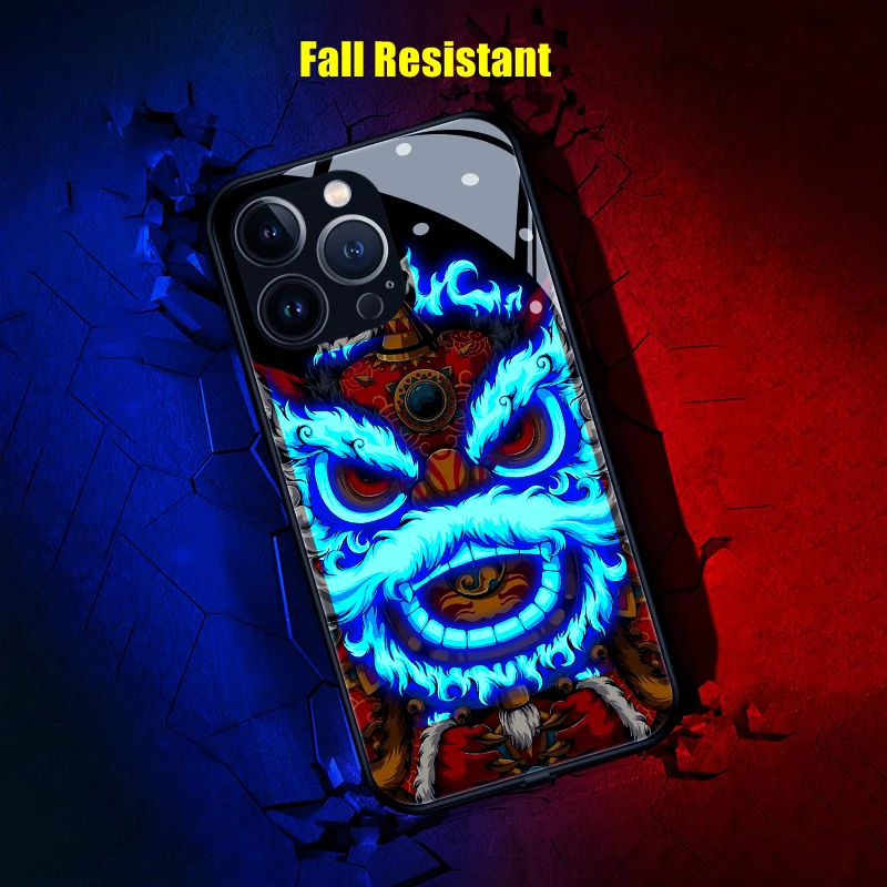 

Cool Lion Head LED Light Glowing Luminous Tempered Glass Surface Phone Case for Huawei P30 40 50 Mate30 40 50 Nova7 8 9 Pro Plus