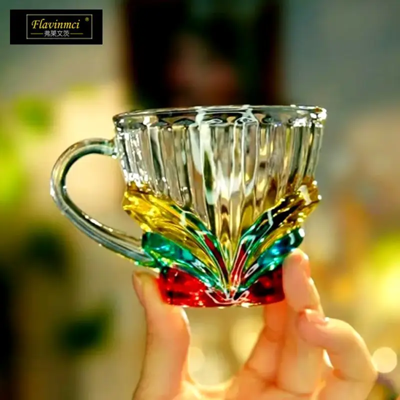 

Flavence Crystal Glass Coffee Cup Latte Cup Tea Cup Hot Drink Cup Milk Cup Mug with Handle Water Cup