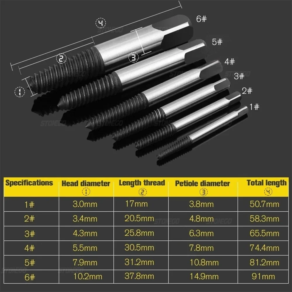 5/6pcs Broken Screwdriver Extractor Drill Bit Set Carbon Steel Double Side Screw Pull Center Bits Tool