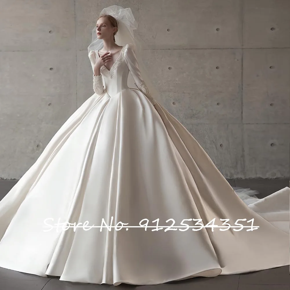 New Arrival V-Neck Wedding Dresses Long Sleeve Luxury Hochzeitskleid Beading Appliques Classic Vestidos De Novia Bridal Gowns