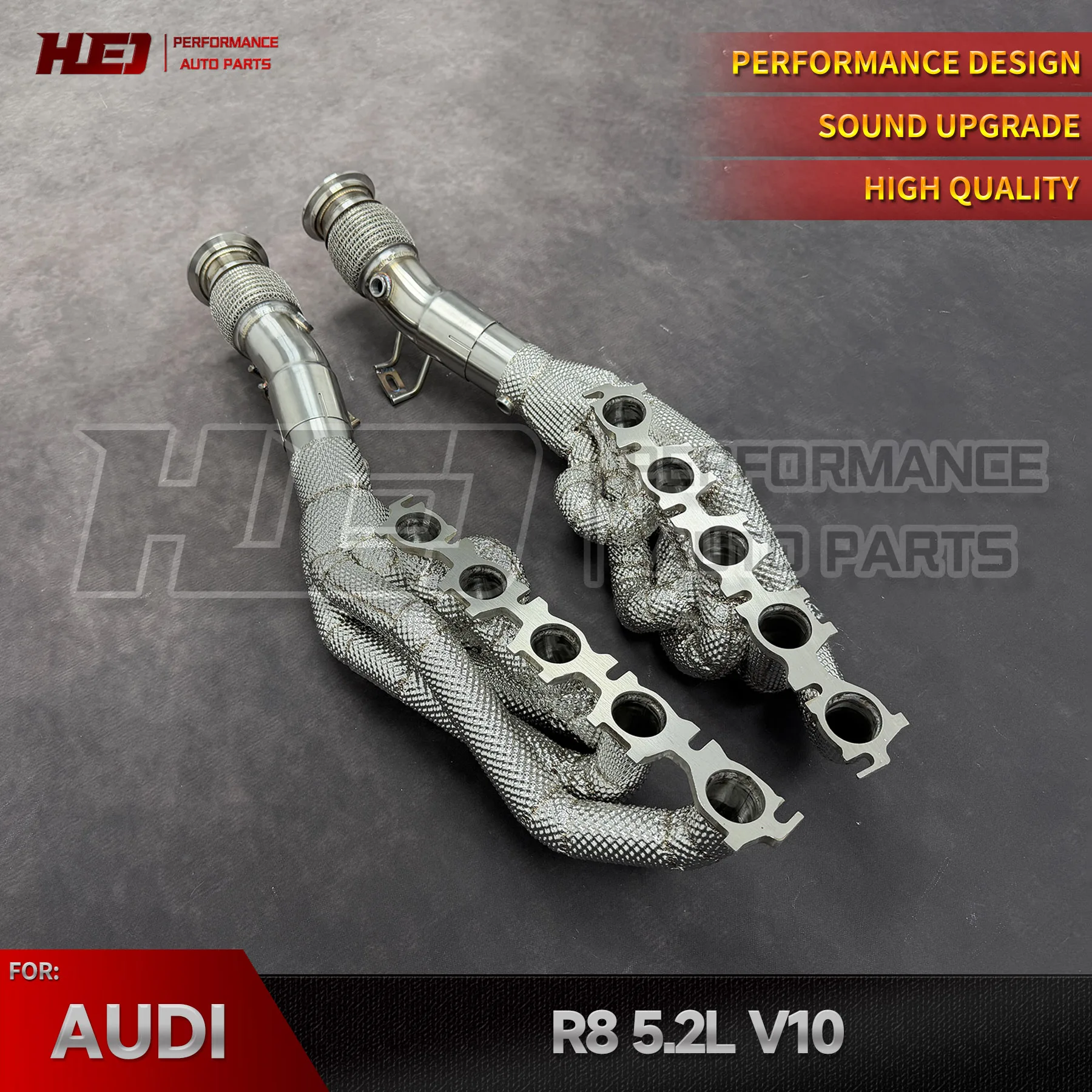 Fully insulated package racing exhaust for AUDI R8 5.2L V10 stainless steel downpipe manifold