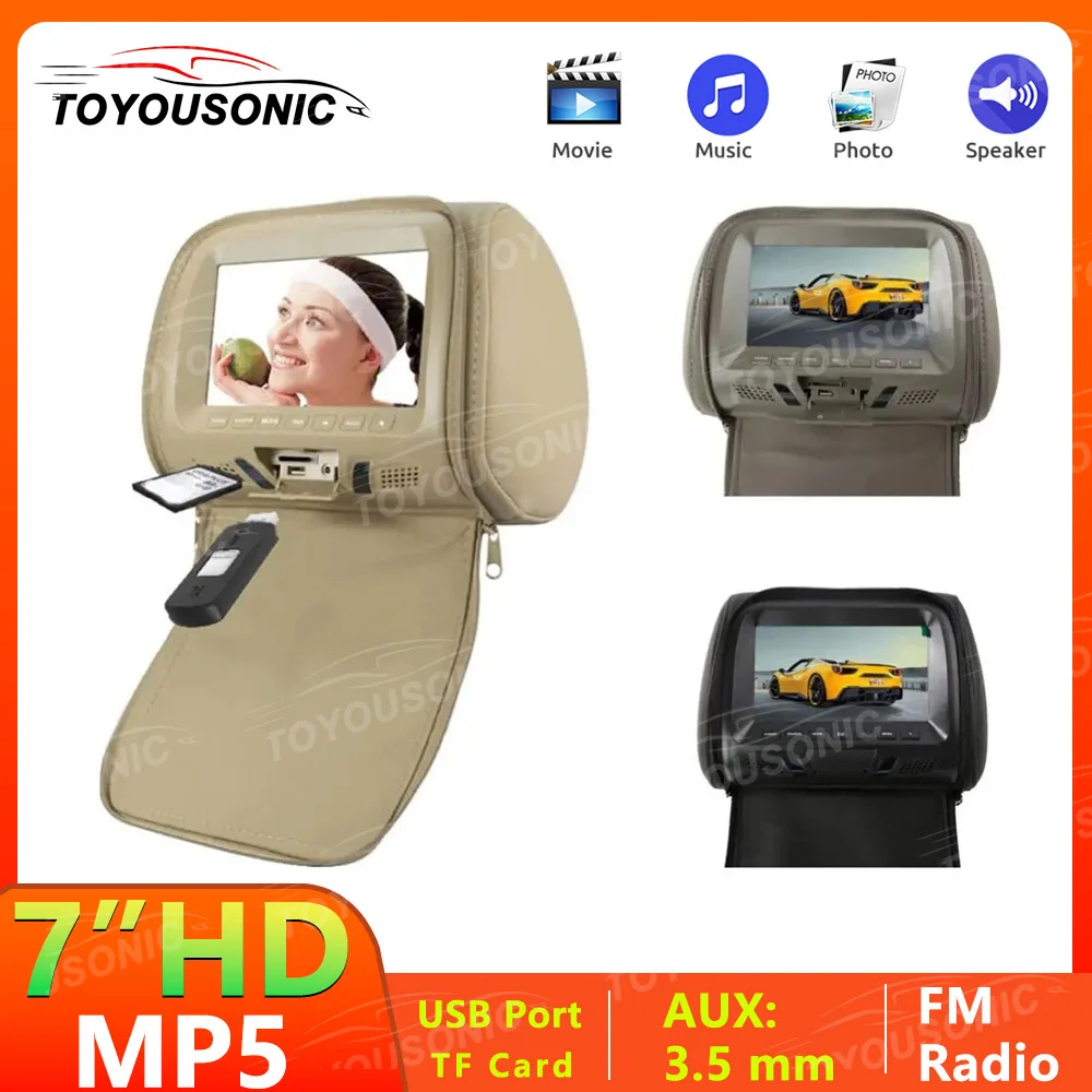 

TOYOUSONIC Car Headrest Monitor Universal 7 Inch LED Screen Multimedia MP5 Player Pillow Support USB/SD Input FM/Speaker/Camera