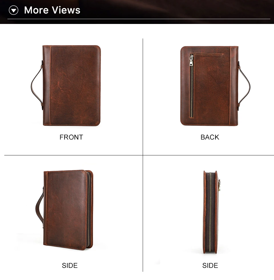 Luxury Retro Handmade Cowhide Leather Notebook A5 Case with zipper Pen Holder Phone Bag Journal Office Diary Travel Portfolio