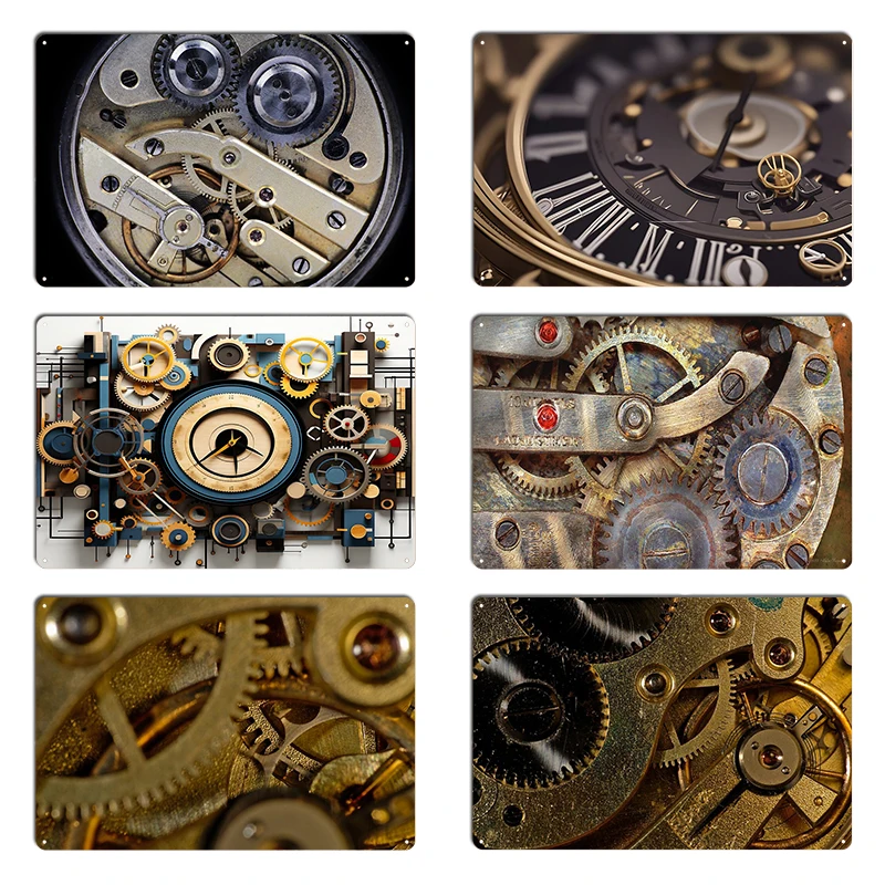 Watch Mechanism Clockwork Steampunk Watch Wheels Metal Bar Printed Cinema Wall Cave Tin Sign Poster