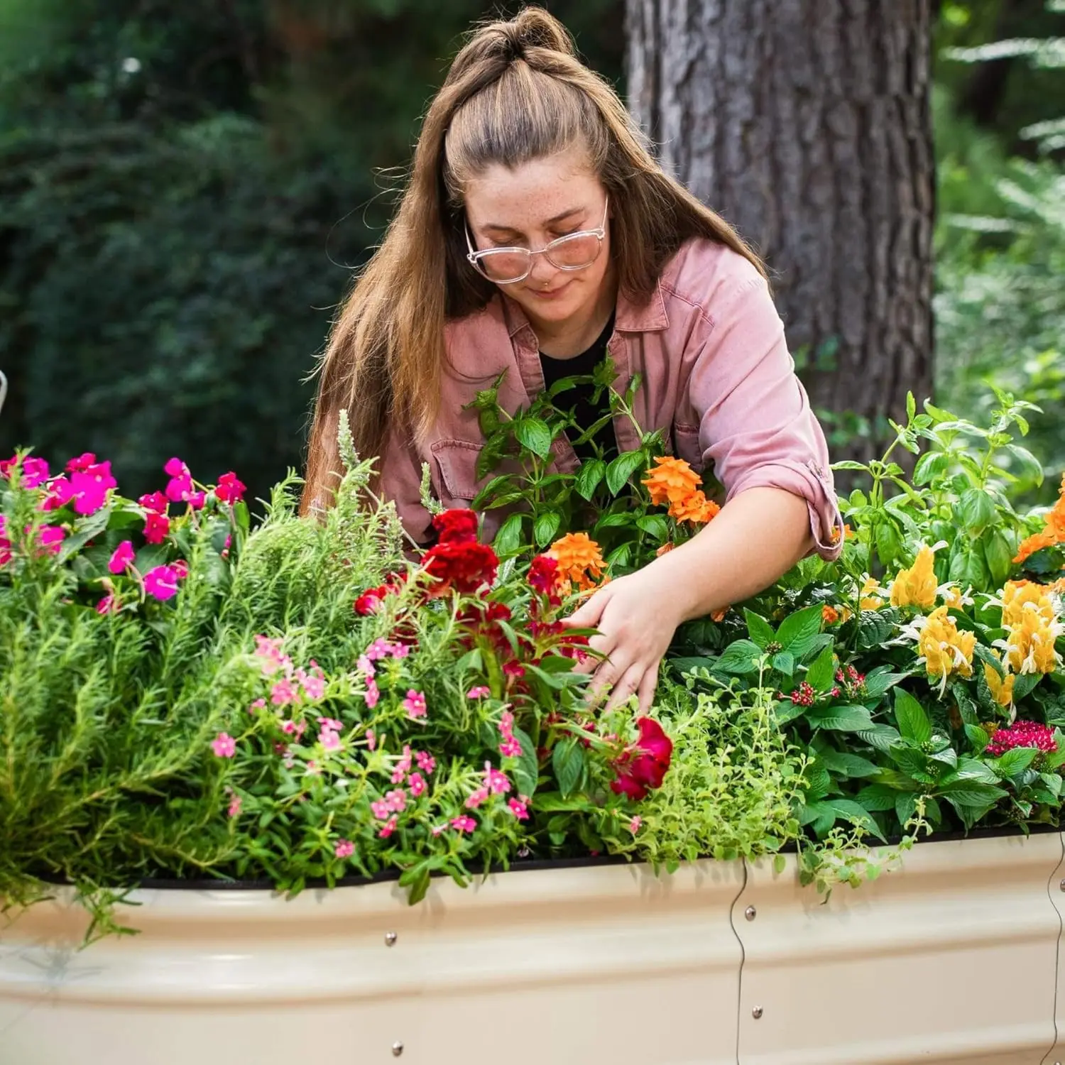 

32" Tall 9 in 1 Novel Metal Raised Garden Bed Kits Modular Planter Beds for Vegetables Flowers, Olive Green