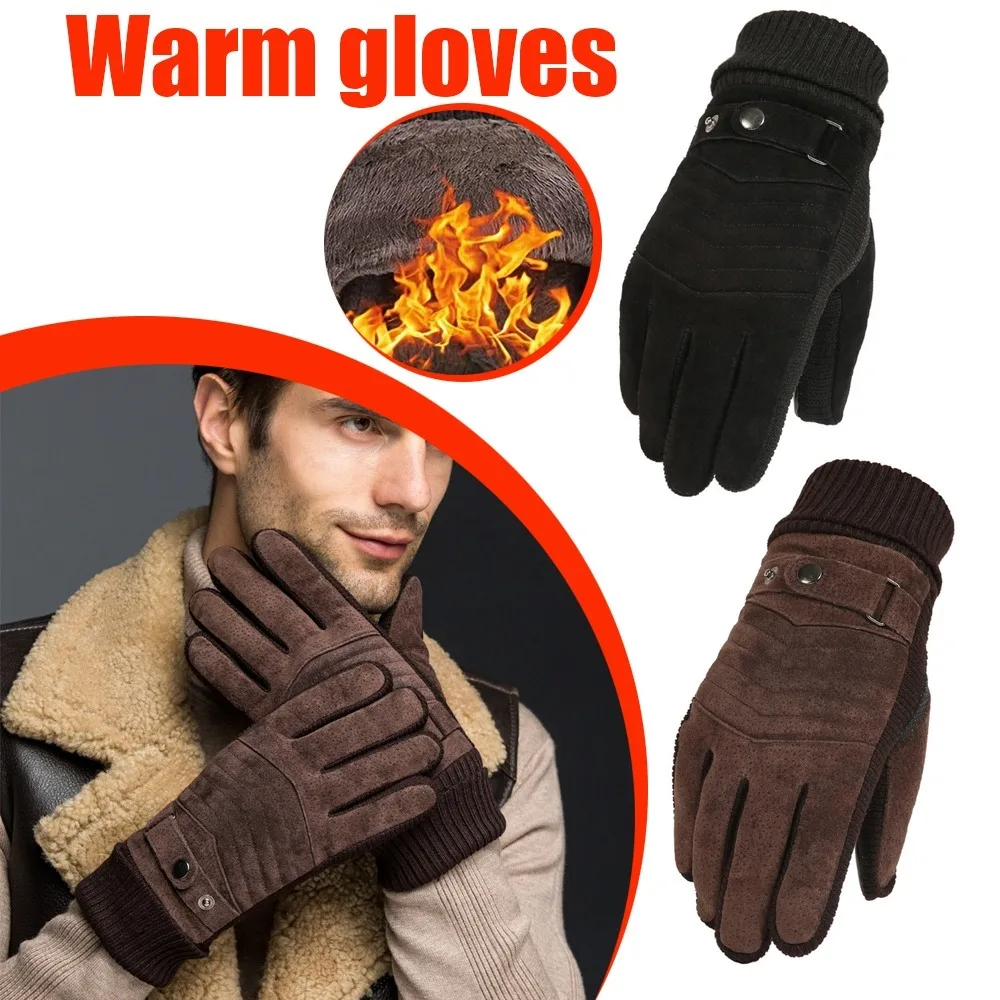 

1 Pair Men's Winter Warm Gloves Touchscreen Compatible Fleece Lining For Cold Protection Thickened Windproof Waterproof Non-slip