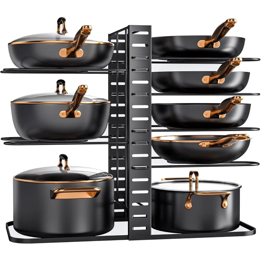 

Pots and Pans Organizer : Rack under Cabinet 8Tier Kitchen Cabinet Organizers and Storage LightDuty Adjustable Pot Racks Pan Or