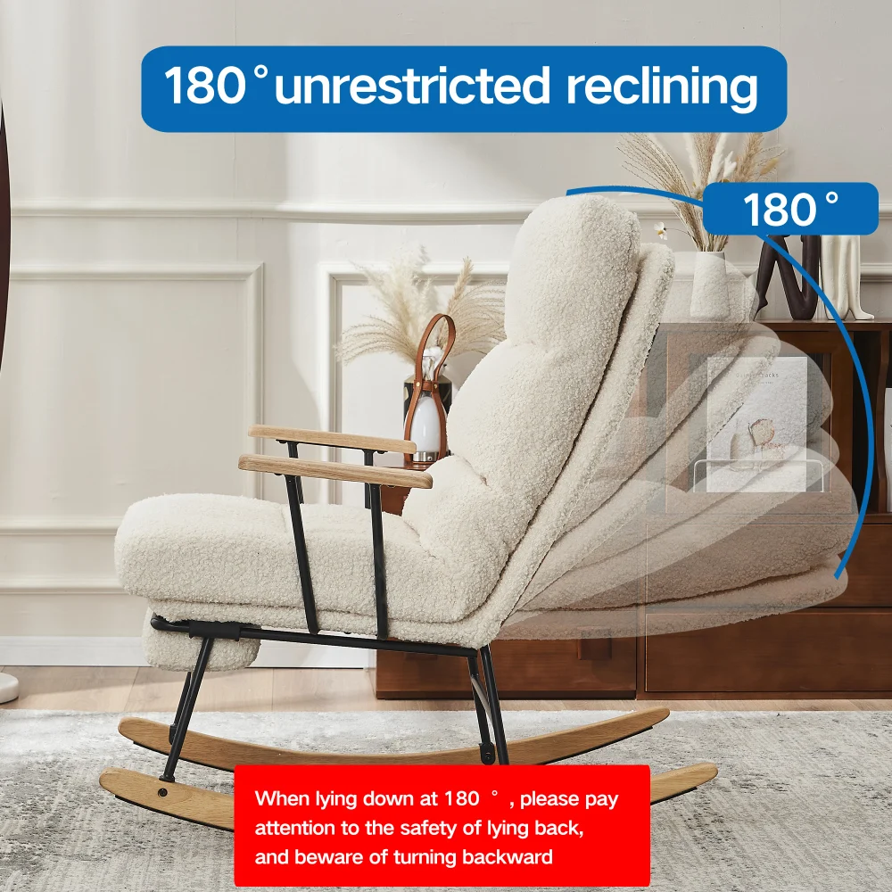 Modern Gliding Rocking Chair with High Back Retractable Footrest, Adjustable Back Angle for Nursery, Living Room, Bedroom Chairs