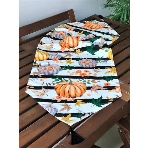 Bk Home Decor Striped Floor Pumpkin Pattern Tassels Runner