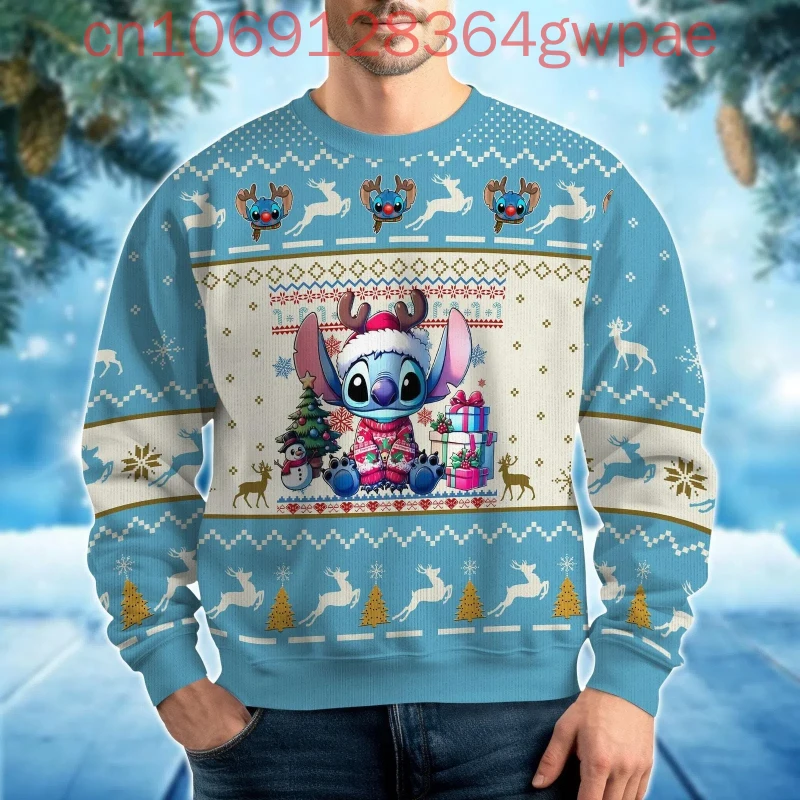 Disney Christmas Stitch Ugly Men Sweater Cartoon Holiday Sweater Funny Reindeer Christmas Sweatshirt Magic Kingdom Xmas