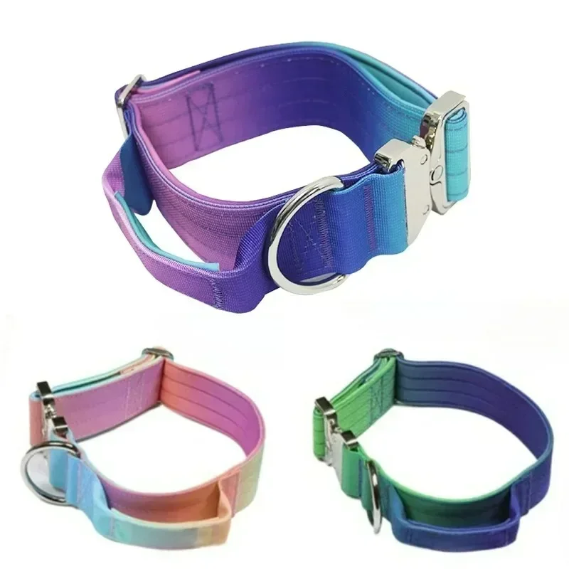 New 5mm Wide Pet Collar Gradual Change Color Traction Set Adjustable Nylon Dog Collar Supplies Medium and Large Dog Accessories