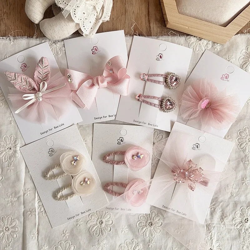 

Kids Girls Hair Clip Set Bunny Bow Tulle Flower Hairpins Crystal Decor Hair Accessories Party Daily Hair Styling Gifts VG326