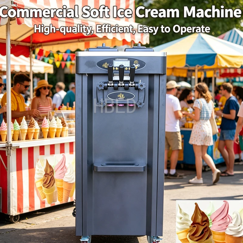 Commercial Multifunctional Vertical Ice Cream Cone Machine for Three Flavors Soft Ice Cream Maker
