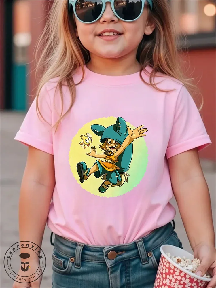 

2024 Summer Wakfu Costume 3-14y Kids Short Sleeve Tops Teenagers Boys Casual T-shirt Baby Girls Cat Nap Teen TShirt