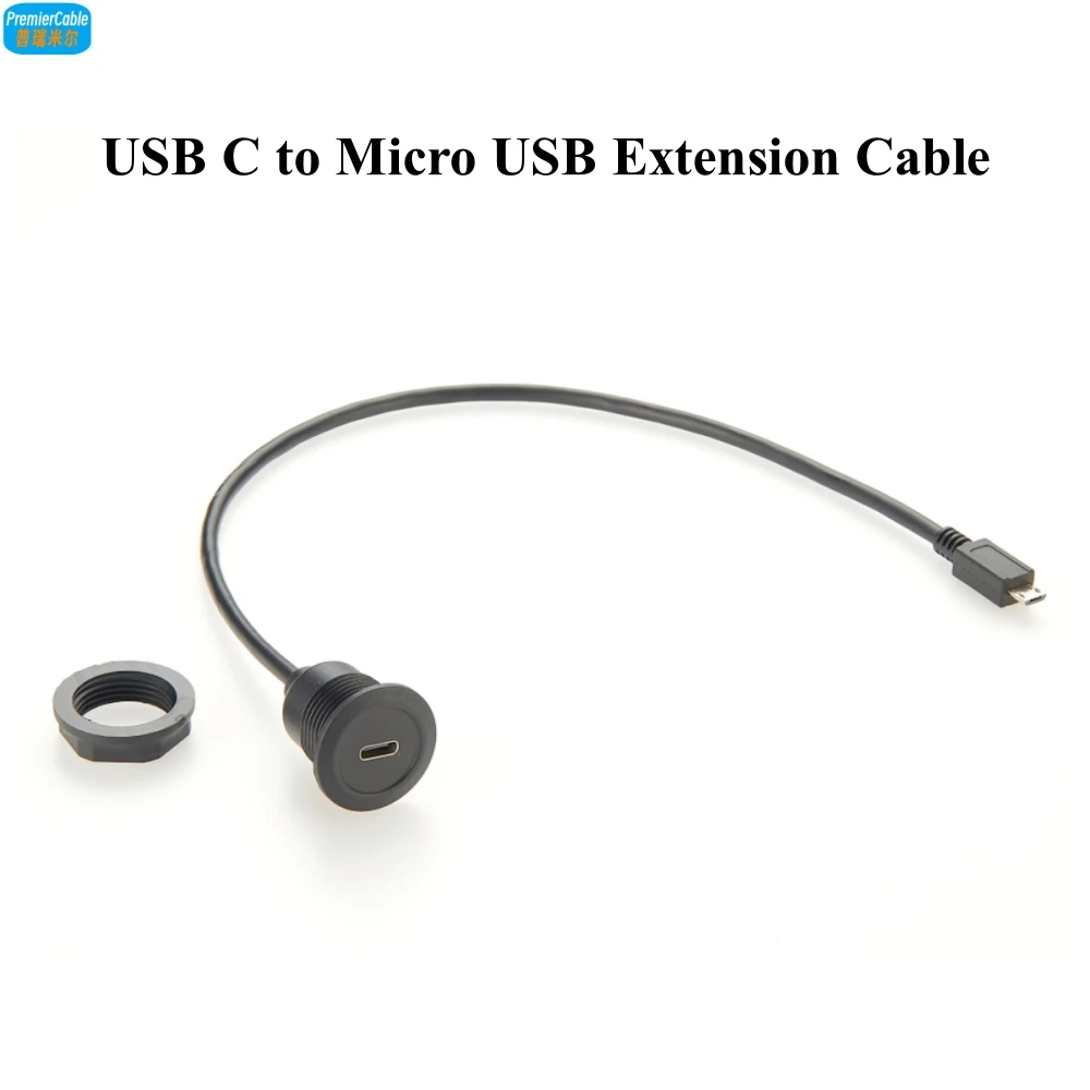 

USB 3.1Type-C Female to Micro USB Type-B Male Panel Mount Cable USB C Male to Female Flush Mount Panel Mount Extension AUX Cable