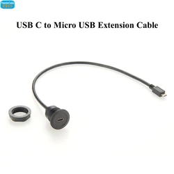 USB 3.1 Type-C Female to Micro USB Type-B Male Extension Cable Flush Panel Mount Bulkhead USB-C to Micro-B Data & Charging Cable