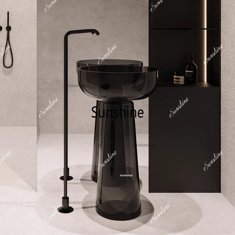 Transparent Resin Pedestal Basin Light Luxury Colored Bathroom Sinks Round Floor-standing Washbasin Italian Bathroom Accessories