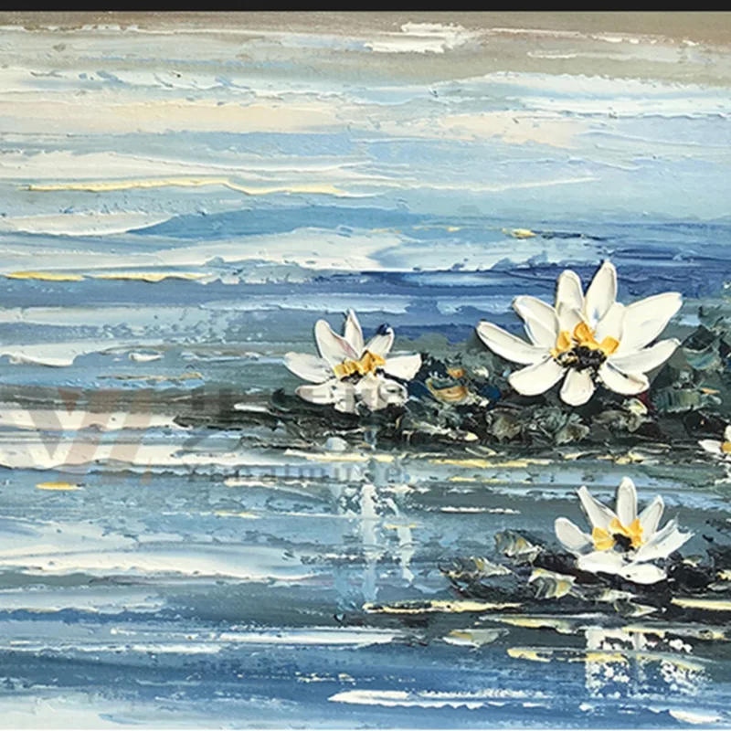 Abstract Lotus Painting, Hand-Painted, Decorative Murals, Wall Art on Canvas for Living Room, Home Decor, Custom Oil Painting