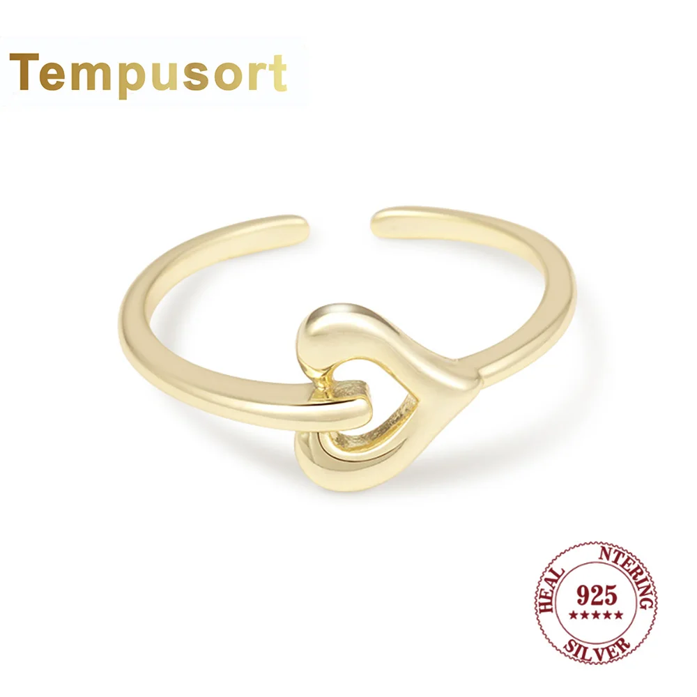 

Tempusort Регулируемое открытое кольцо из стерлингового серебра 925 пробы с узлом в форме сердца для женщин, модный элегантный ювелирный аксессуар, идеально подходит для вечеринки