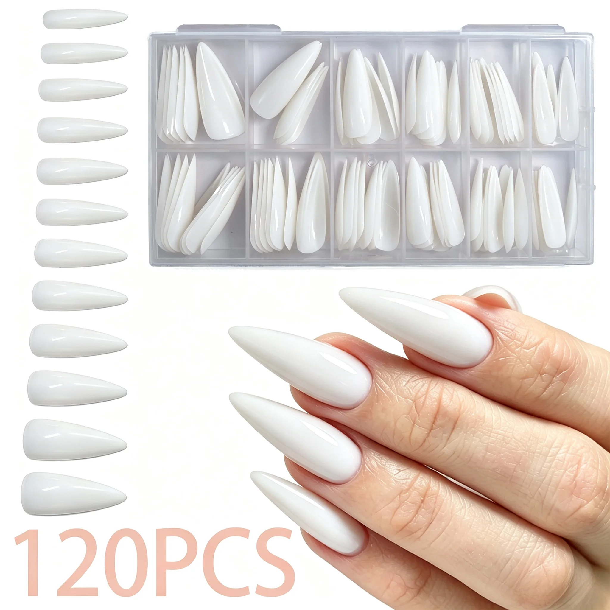 120 Stück Langlebige Verlängerungs-Kunstnagelspitzen Vollabdeckende Nagelspitzen Künstliche Fingernägel UV-Gel-Lack Schnelle Aufbauform Maniküre-Werkzeug – Detail 11