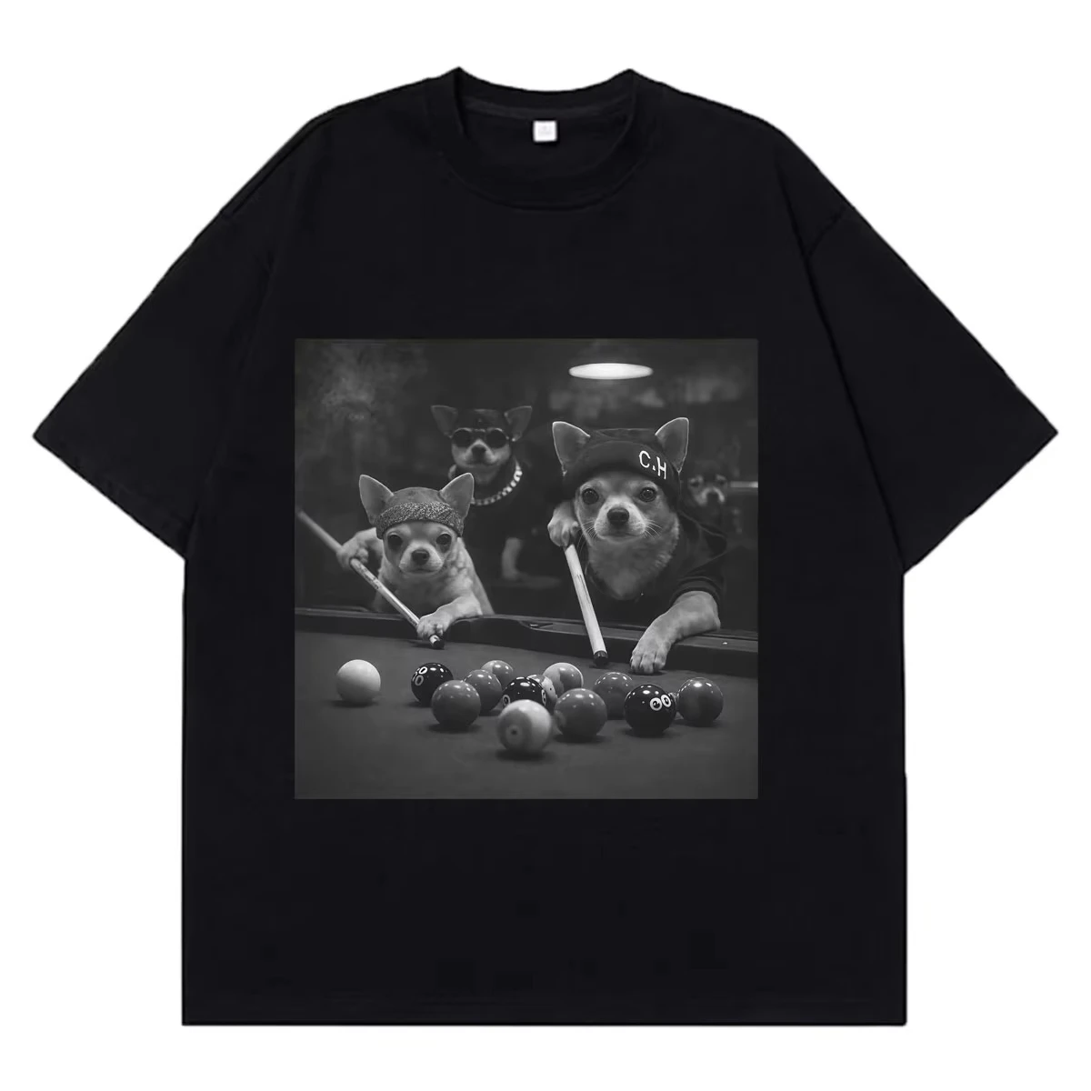 funny dog Playing Pool Meme T-Shirt Summer Men's and Women's Fashion Hip-Hop T-Shirts Comfort Cotton Casual t-shirts Streetwear