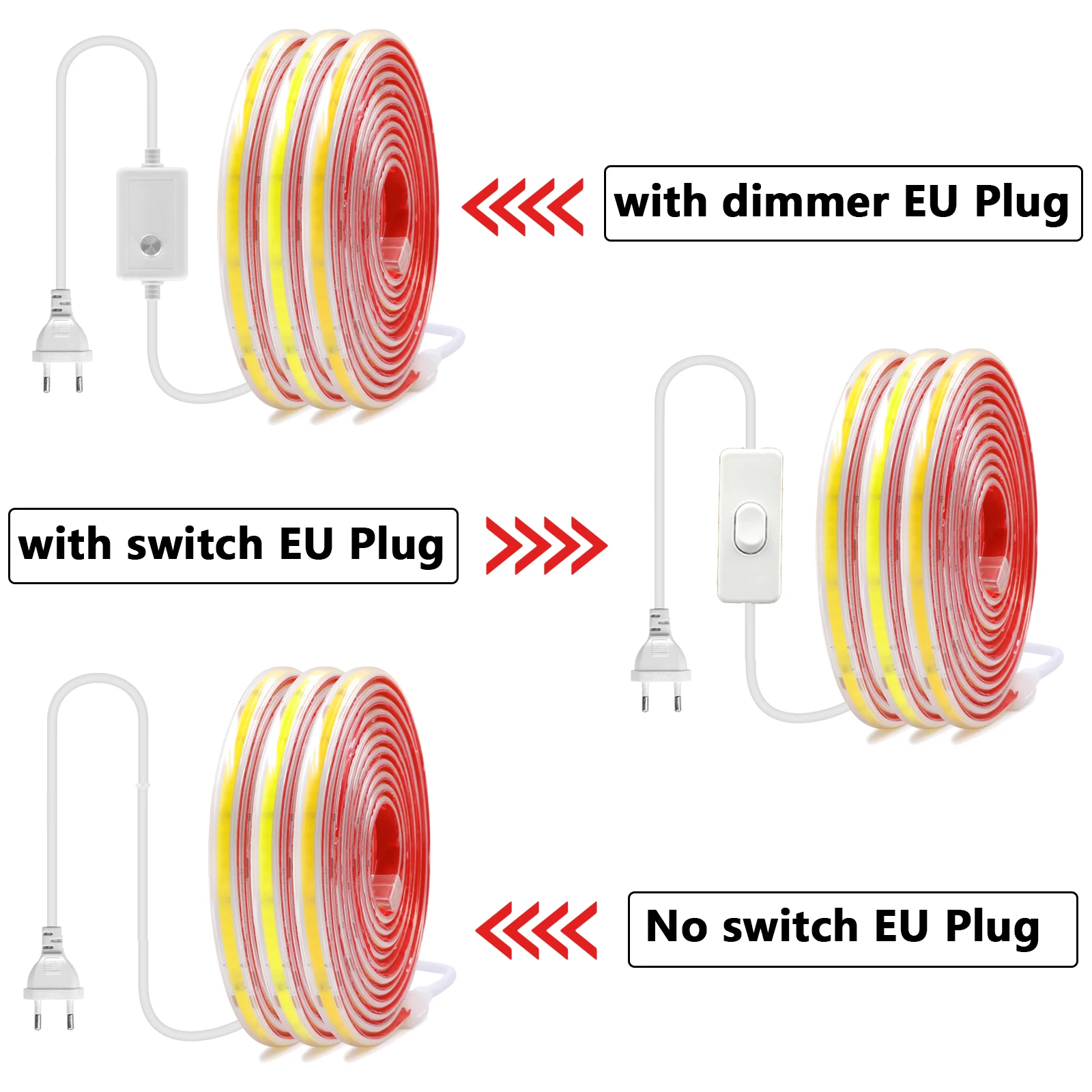 220V Dimmable LED Strip Light Bright with Dimmer/Switch EU Power Kit 240LEDs/M White Red Blue Warm Waterproof Flexible Tape Lamp