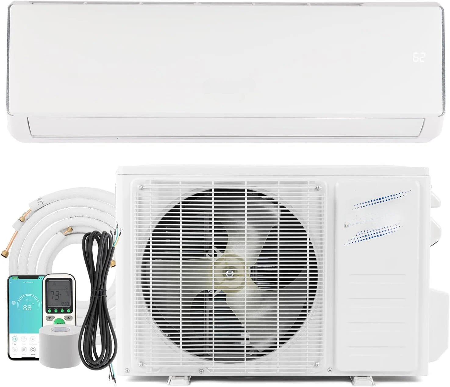 11000 BTU Wifi Enabled Mini Split Air Conditioner & Heater, 17 SEER2 115V Inverter Ductless Wall AC Unit with Pre-Charged