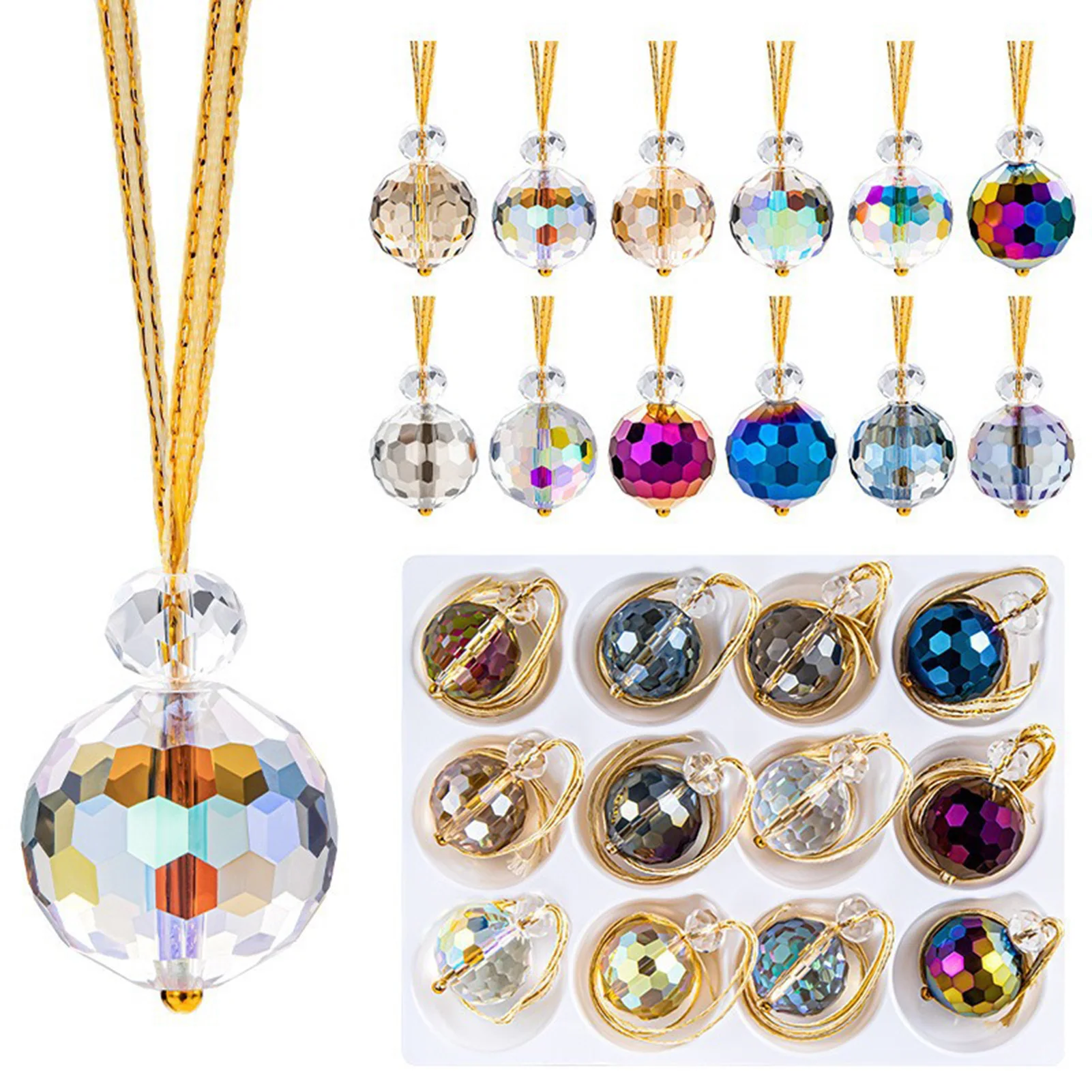 

12pcs 22mm Christmas Pendant Transparent Colorful Glass Ball Pendant Glitter Decor Hanging Christmas Tree DIY Accessories 2025
