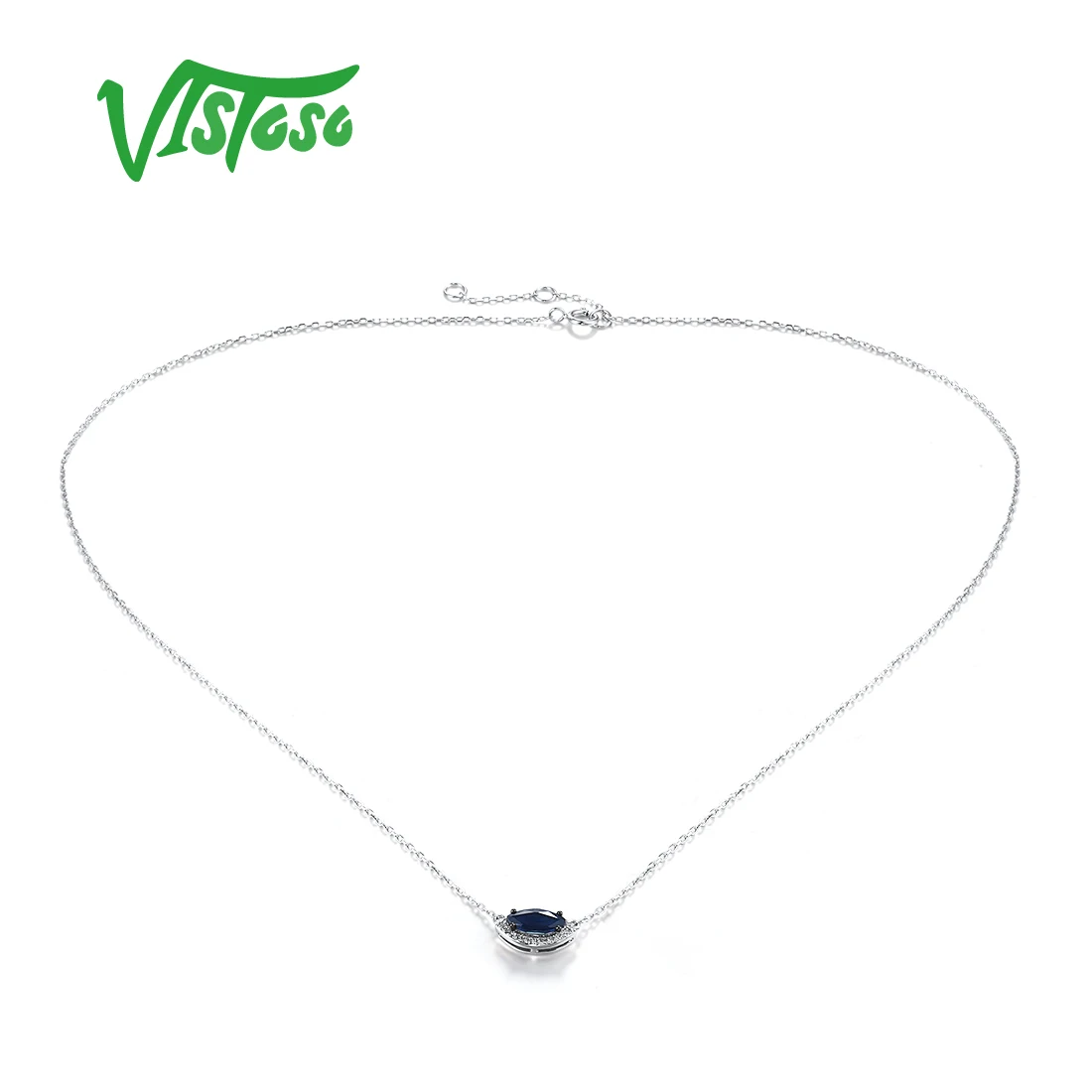 VISTOSO-Pure 14K 585 Colar Amarelo Branco Rosa de Ouro para Mulheres, Azul Brilhante Safira Rubi Esmeralda, Presentes Chiques na Moda, Joalheria Fina