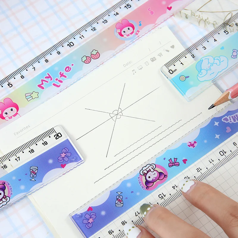 Cartoon Cute Plastic Kuromi Melody Ruler Straightedge Protractor Portable Measuring Tools Students School Office Supplies