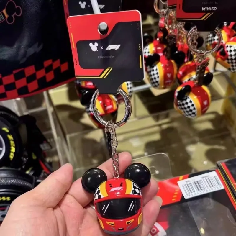 Disney Genuine Mickey Mouse F1 Series Helmet Pendant Cute Cartoon Racing Keychain Hanging Ornament Collection For gifts view 4