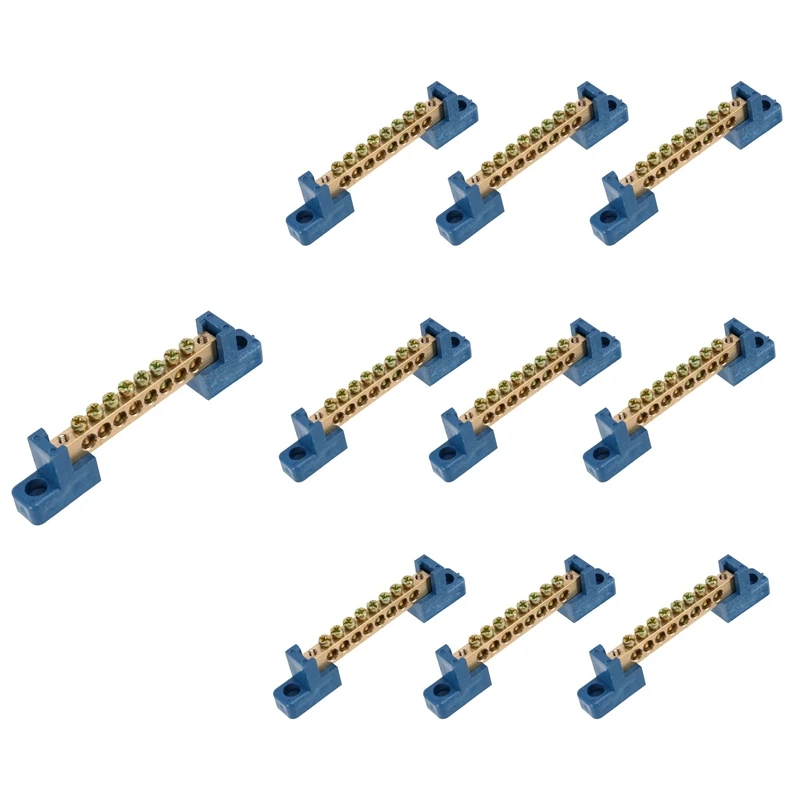 8 Terminal Bus Bar Terminal Block 10 Pack Brass Wire Screw Terminal For Car Boat Marine Ground Power Distribution