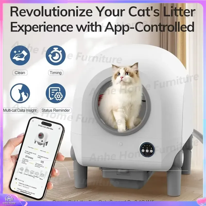 Extra Large Automatic Self Cleaning Cat Litter Box Smart Deodorizing Closed Design App Controlled Real Time Cat Monitoring