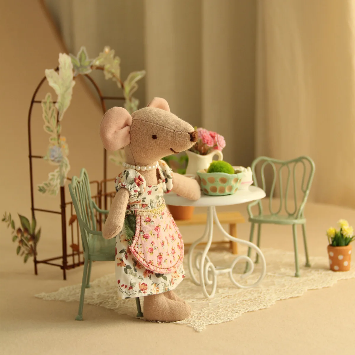 1:6 metalowy miniaturowy stół ogrodowy zestaw ławek w stylu nordyckim udawaj zagraj w meble restauracyjne BJD OB11 akcesoria do domku dla lalek