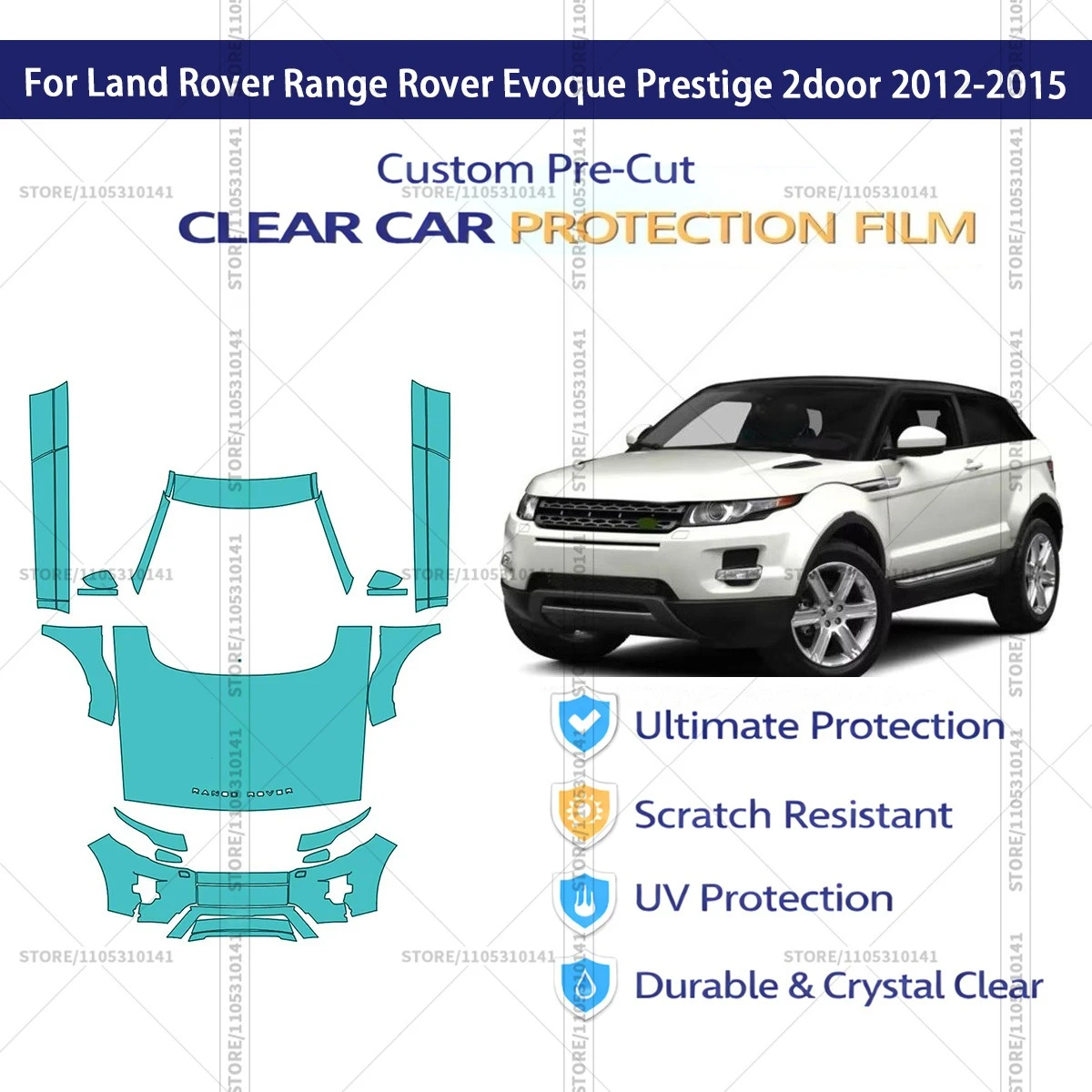

Предварительно нарезанная защитная пленка PPF, прозрачная автомобильная пленка для Land Rover Range Rover Evoque Prestige 2-дверный 2012-2015 гг.