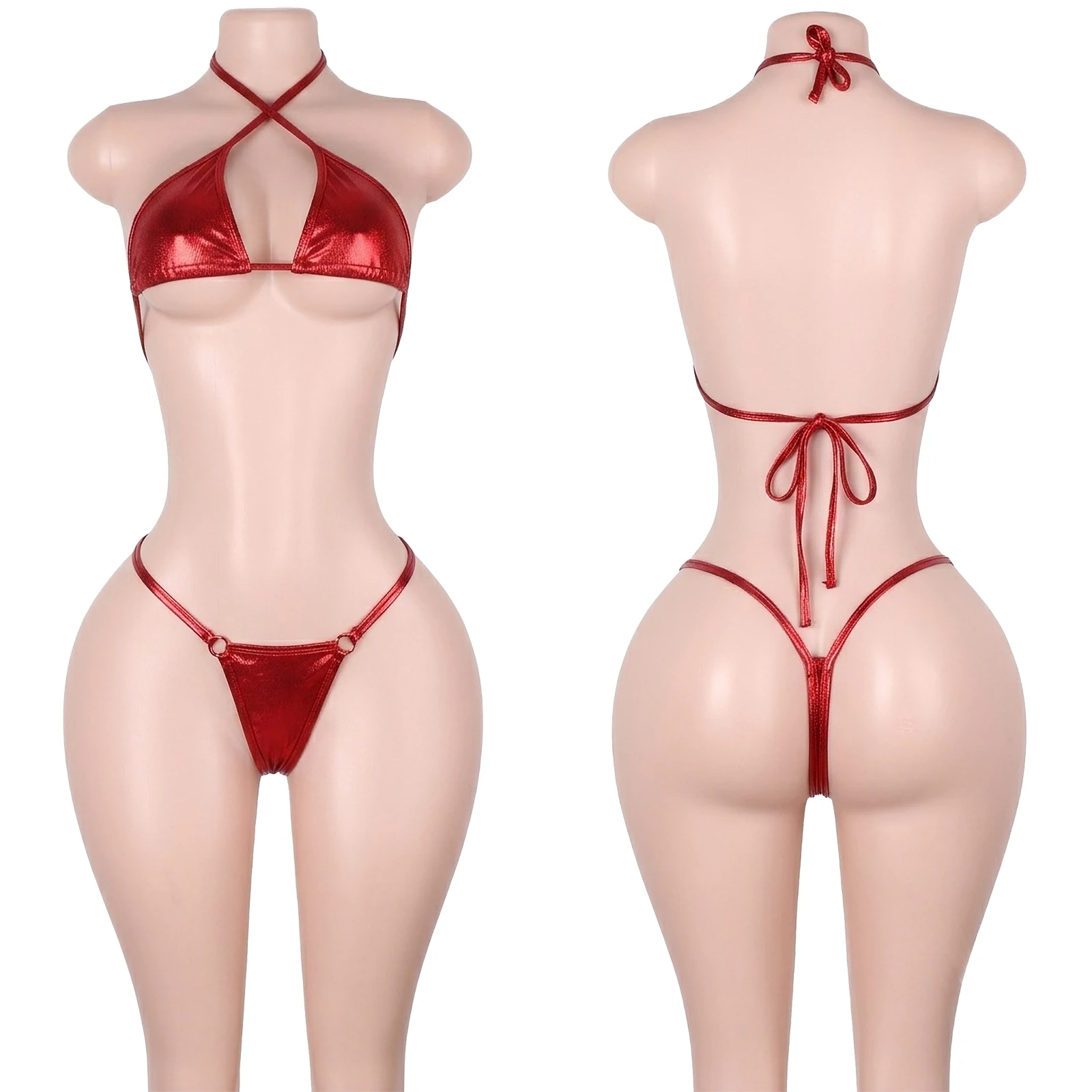 Customized Branding Exotic Dance Wear Metal Hollow Two-Piece Lingerie Sets Halter Tops G-String Performance Rave Outfits