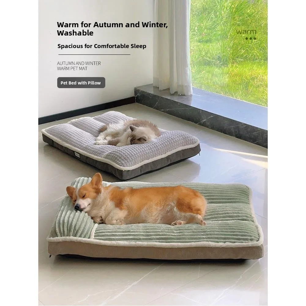 

Теплый съемный коврик для собак с подушкой для маленьких и средних пород, всесезонная моющаяся лежанка для питомцев, уютный спальный коврик для животных