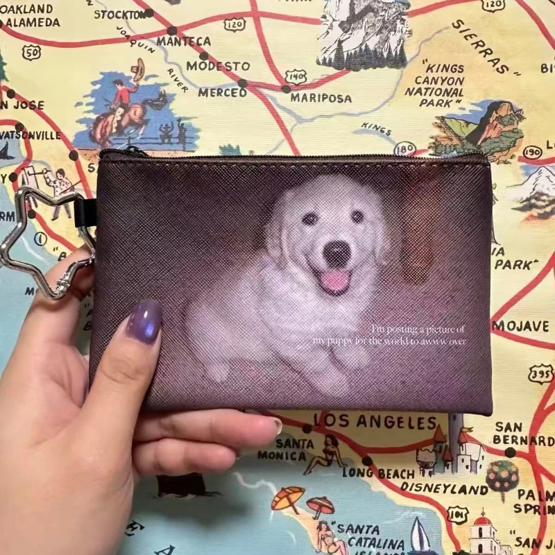 Niedliche Mini-Geldbörse mit Hundemuster für Damen, Y2K Retro Reißverschluss-Münzbörse, Leichte Tragbare Kosmetiktasche, Kartenhalter