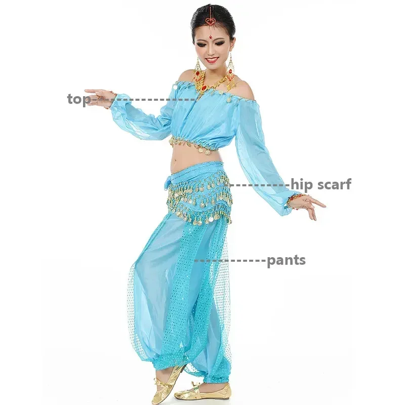 Zestaw stroju do tańca brzucha w stylu arabskim i indyjskim dla kobiet, szlachetna księżniczka, Bollywood, Jasmine, cosplay, festiwal, występ sceniczny, rave, odzież taneczna